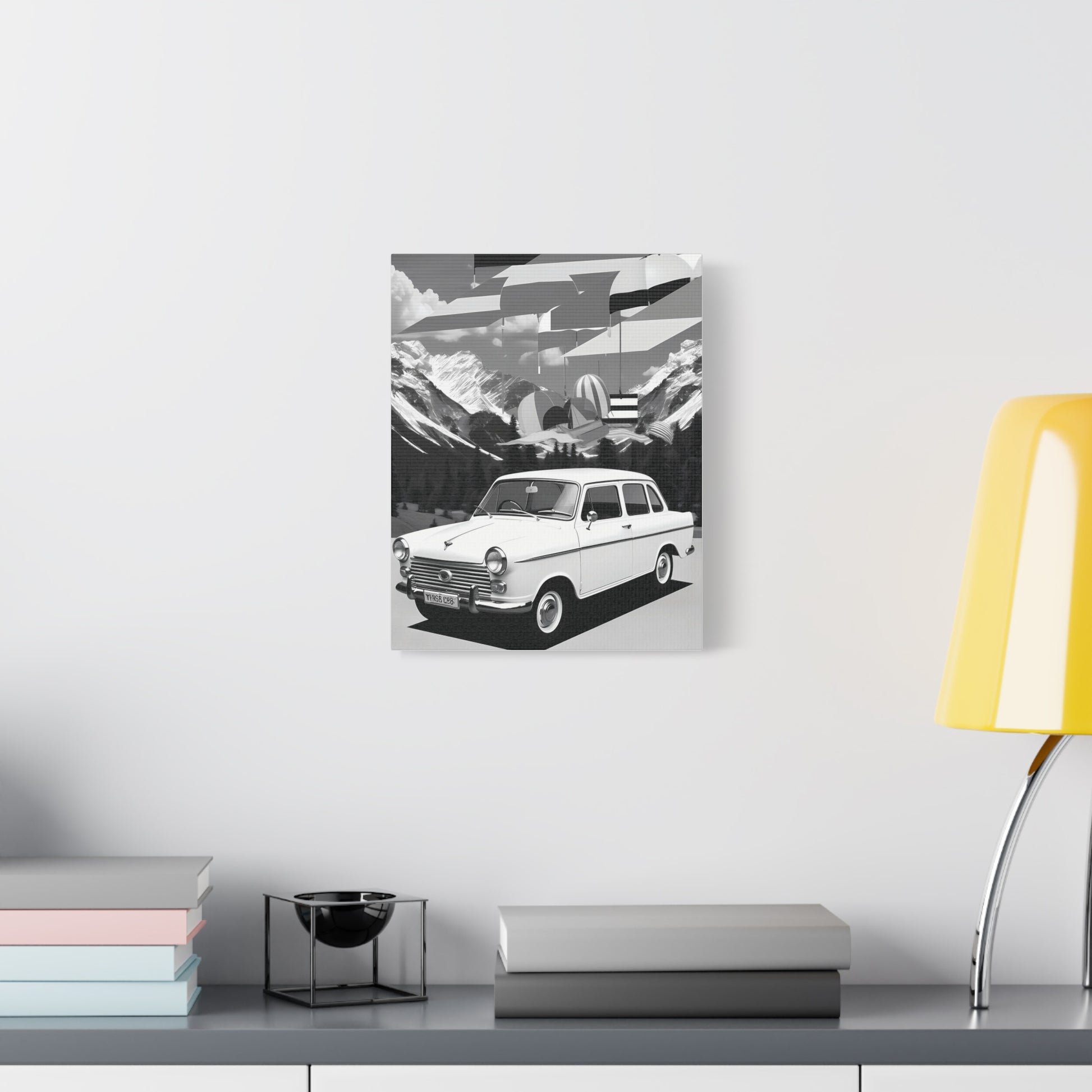 Black and White Vintage Car Canvas Art Print