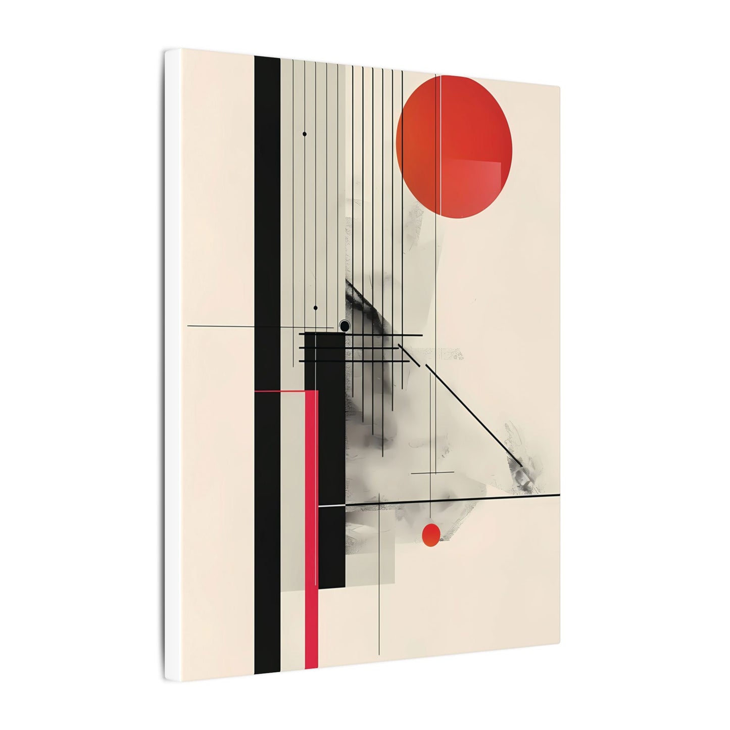 Bauhaus Inspired Canvas Print: Geometric Structure in Black and Sun Red