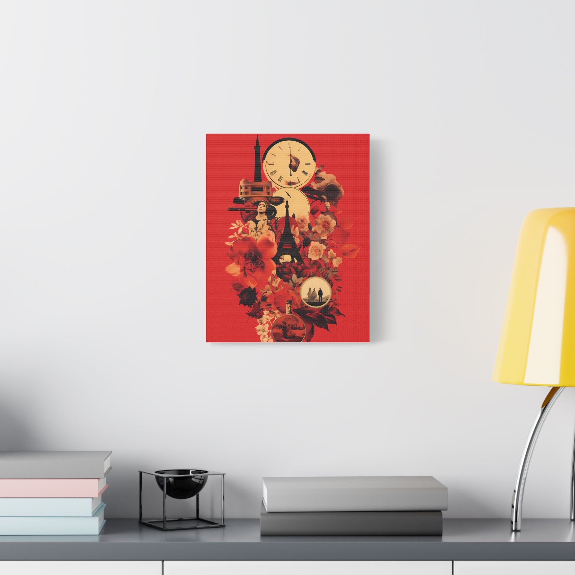 Red Floral Paris Wall Art, Vintage Travel Canvas Print