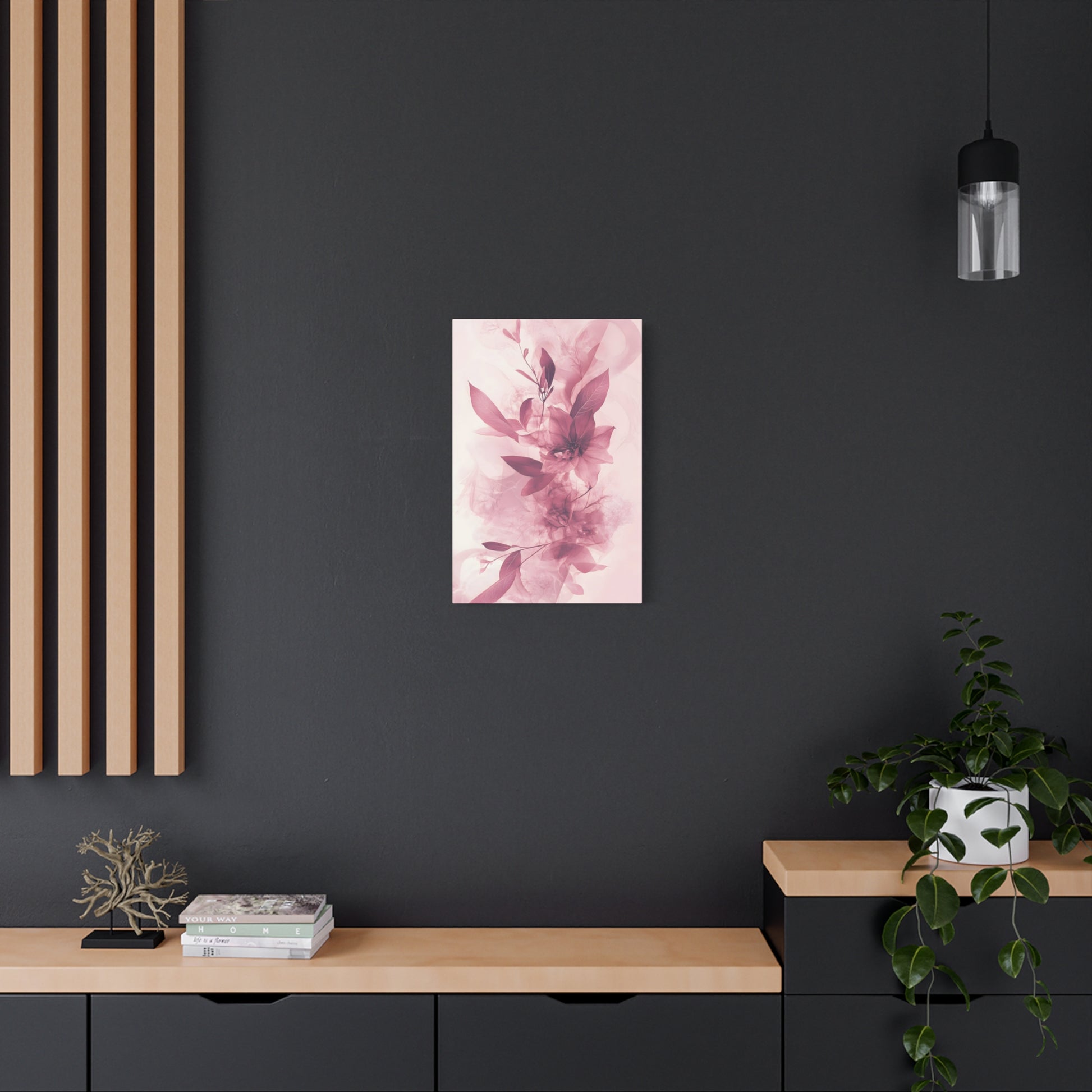 Blush Floral Canvas Wall Art — Pink Botanical Matte Stretched Canvas