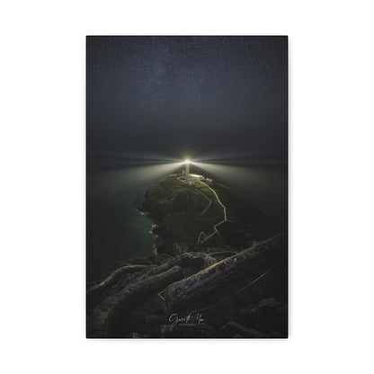 South Stack Milky Way By Photographer Gareth Mon Jones | Lighthouse Beam Beneath a Star-Filled Sky