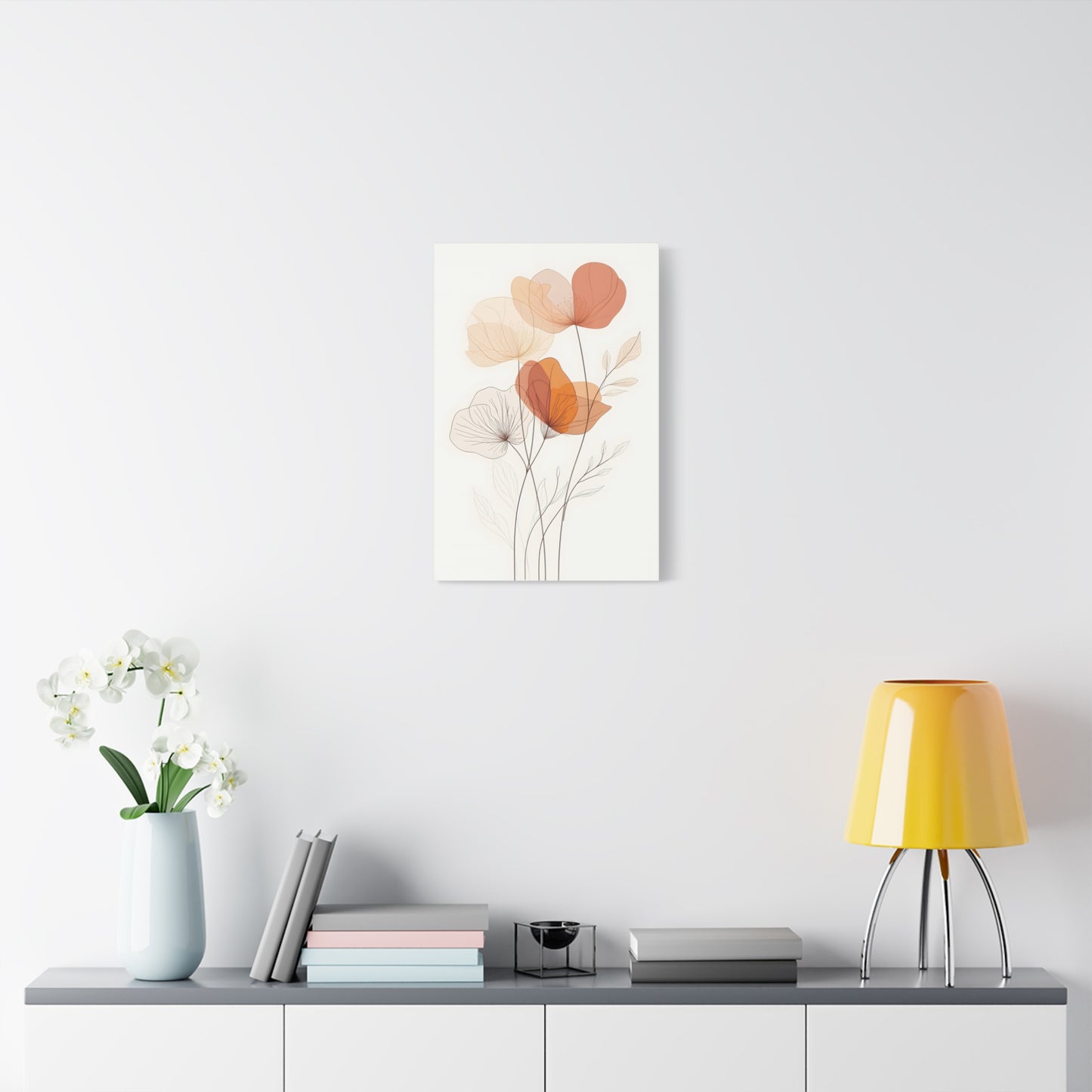Botanical Bloom Matte Canvas Wall Art — Minimal Orange Floral Stretched Print