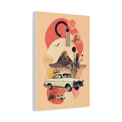 Retro Desert Landscape Canvas Print, Vintage Car Artwork