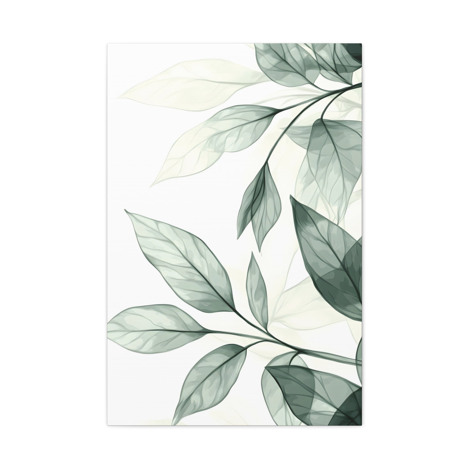 Botanical Leaf Canvas Print – Green Watercolor Stretched Wall Art