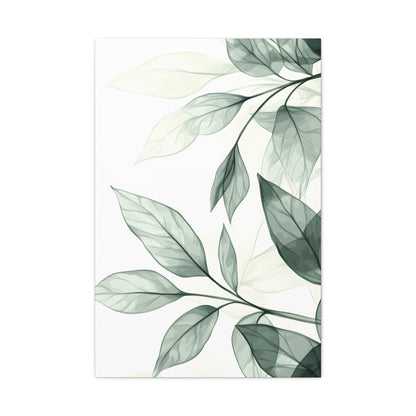 Botanical Leaf Canvas Print – Green Watercolor Stretched Wall Art