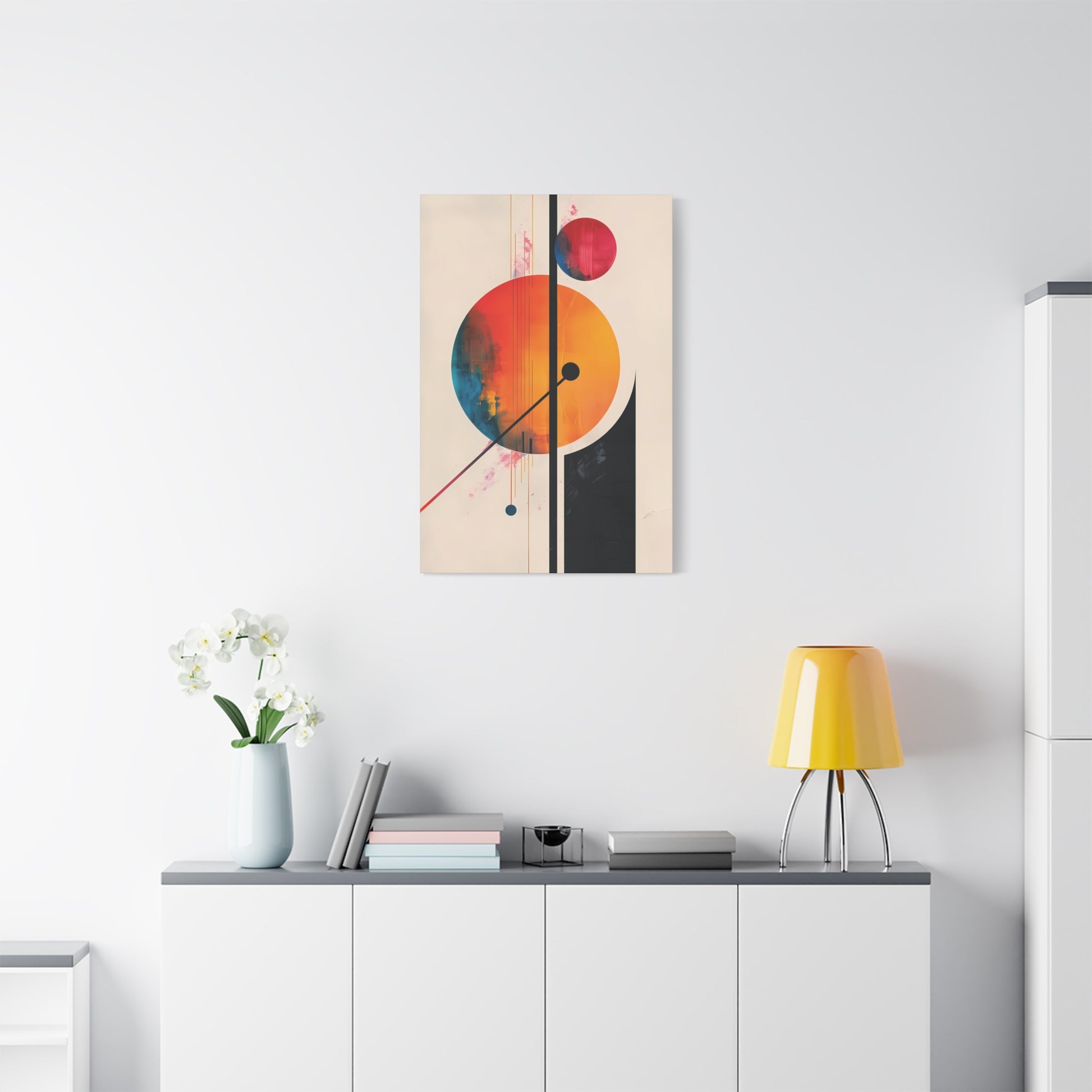 Abstract Geometric Canvas Art — Colorful Retro Sun & Planets Matte Stretched Canvas