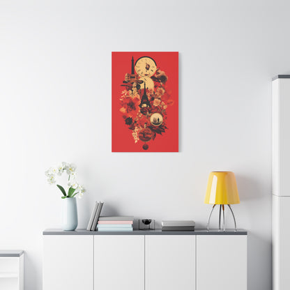 Red Floral Paris Wall Art, Vintage Travel Canvas Print