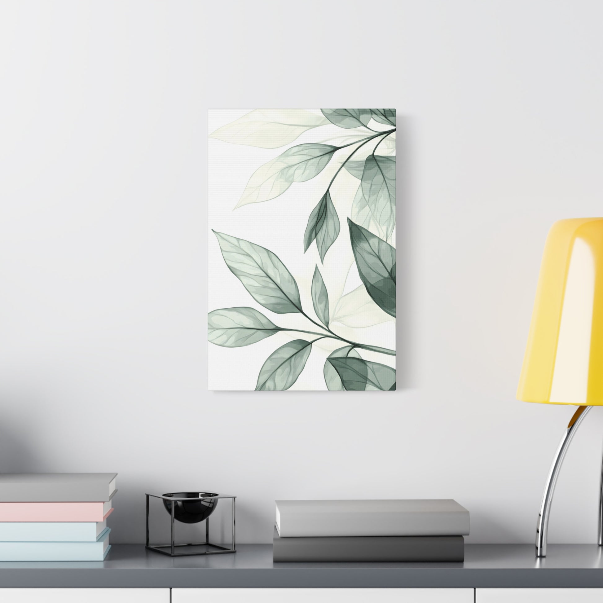 Botanical Leaf Canvas Print – Green Watercolor Stretched Wall Art