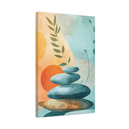 Zen Stack Abstract Canvas Wall Art — Tranquil Stones & Sun Matte Stretched Canvas