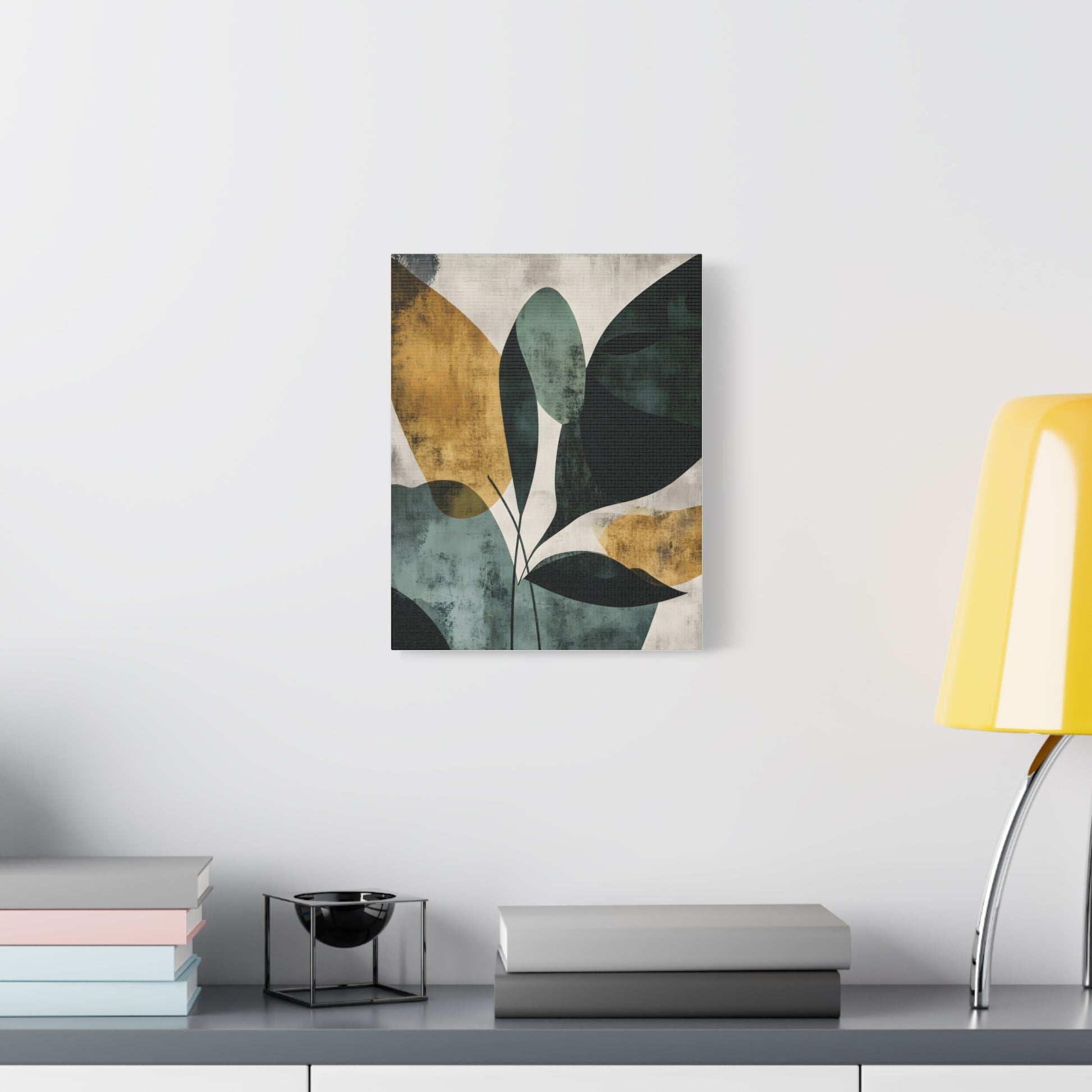 Modern Botanical Abstract Wall Art in Teal and Ochre