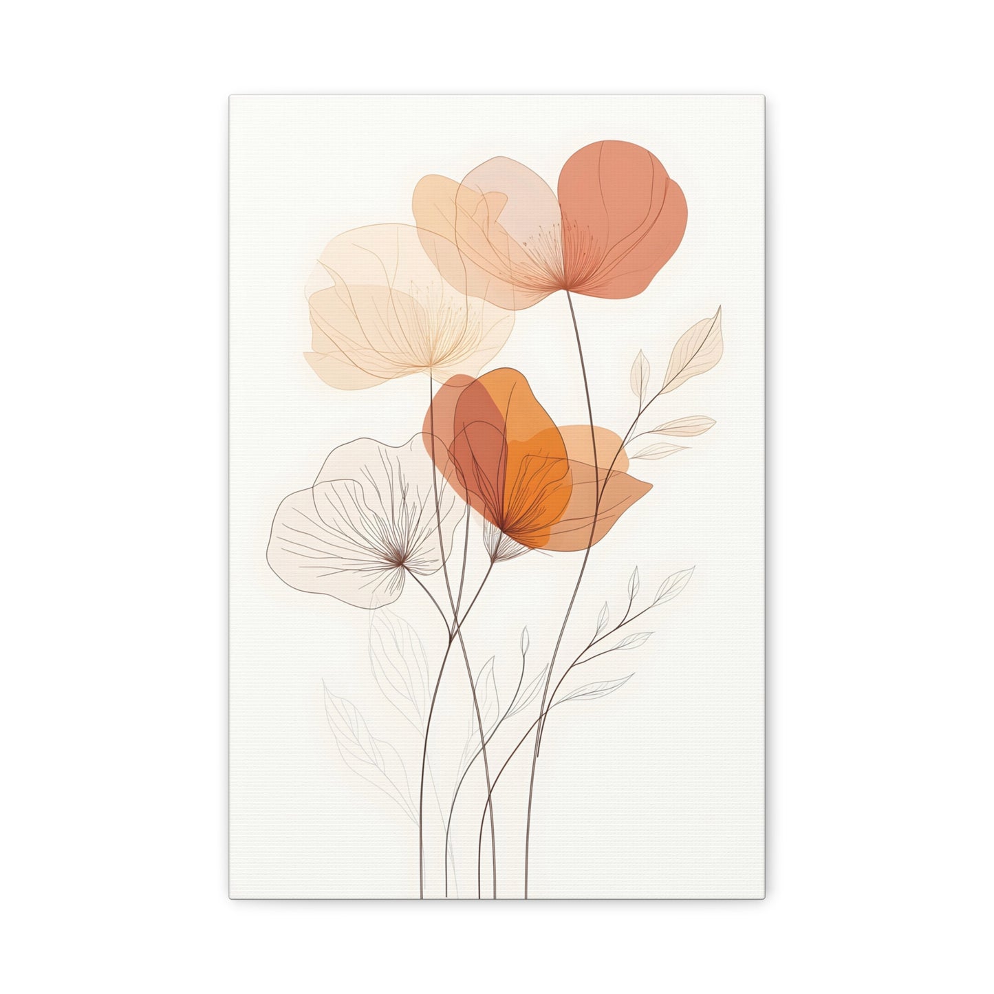 Botanical Bloom Matte Canvas Wall Art — Minimal Orange Floral Stretched Print