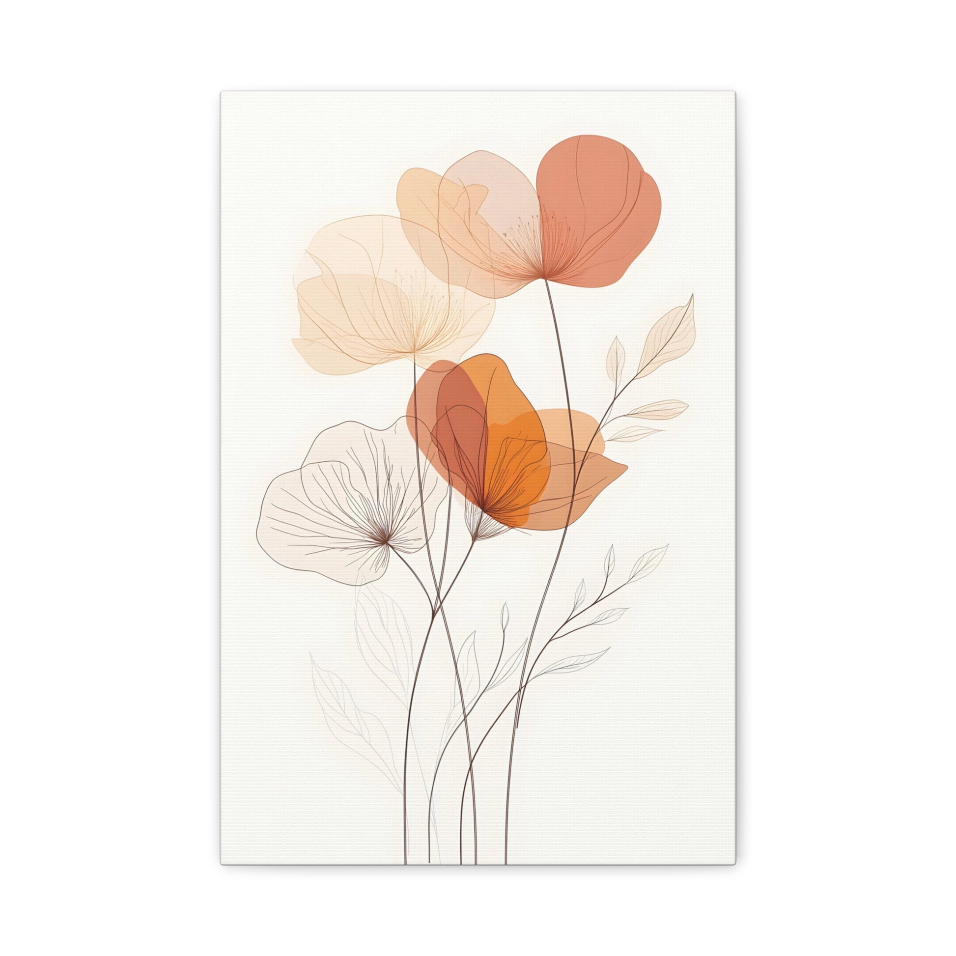 Botanical Bloom Matte Canvas Wall Art — Minimal Orange Floral Stretched Print