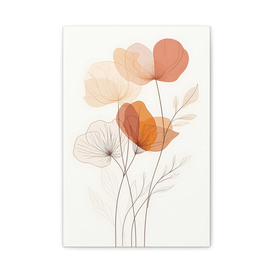 Botanical Bloom Matte Canvas Wall Art — Minimal Orange Floral Stretched Print