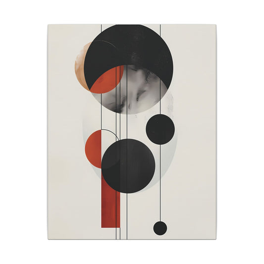 Modern Abstract Geometric Canvas Print: Black, Terracotta & Red Circles