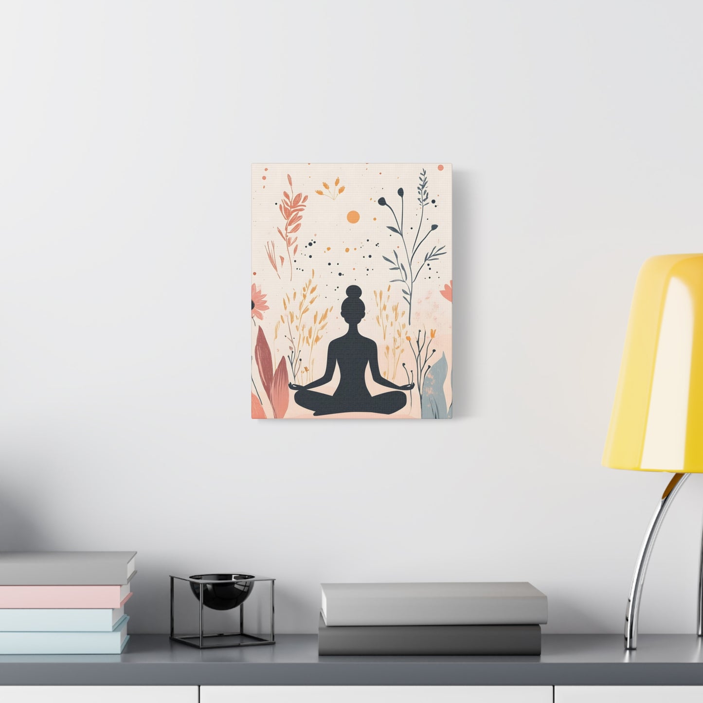 Meditation Silhouette Canvas Art – Boho Floral Yoga Wall Decor