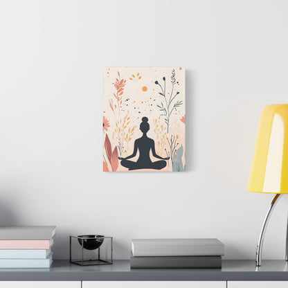 Meditation Silhouette Canvas Art – Boho Floral Yoga Wall Decor
