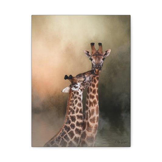 Grace at the Water’s Edge – African Giraffe Pair Canvas Print by Photographer Patsy Weingart