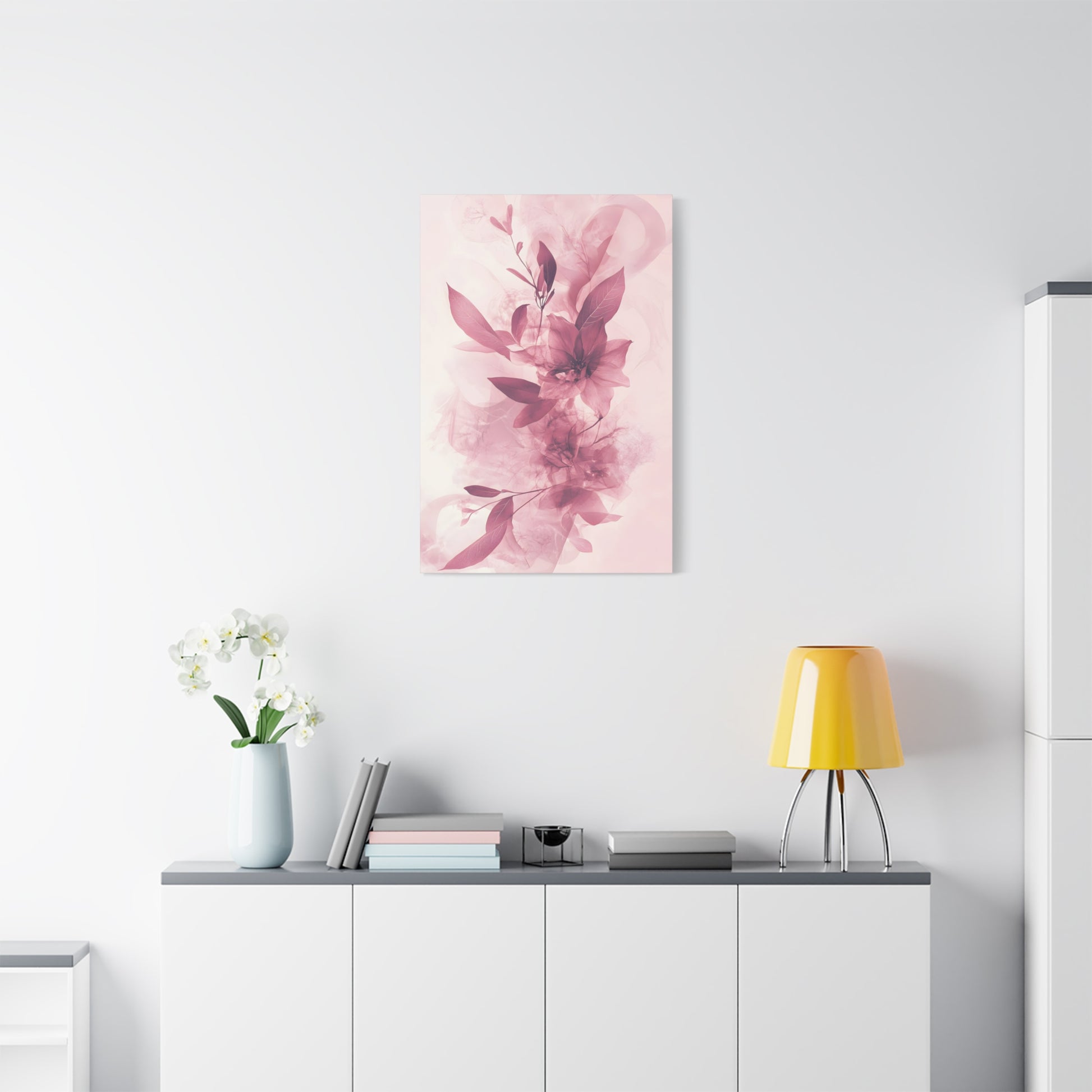 Blush Floral Canvas Wall Art — Pink Botanical Matte Stretched Canvas