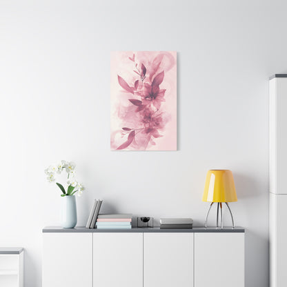 Blush Floral Canvas Wall Art — Pink Botanical Matte Stretched Canvas