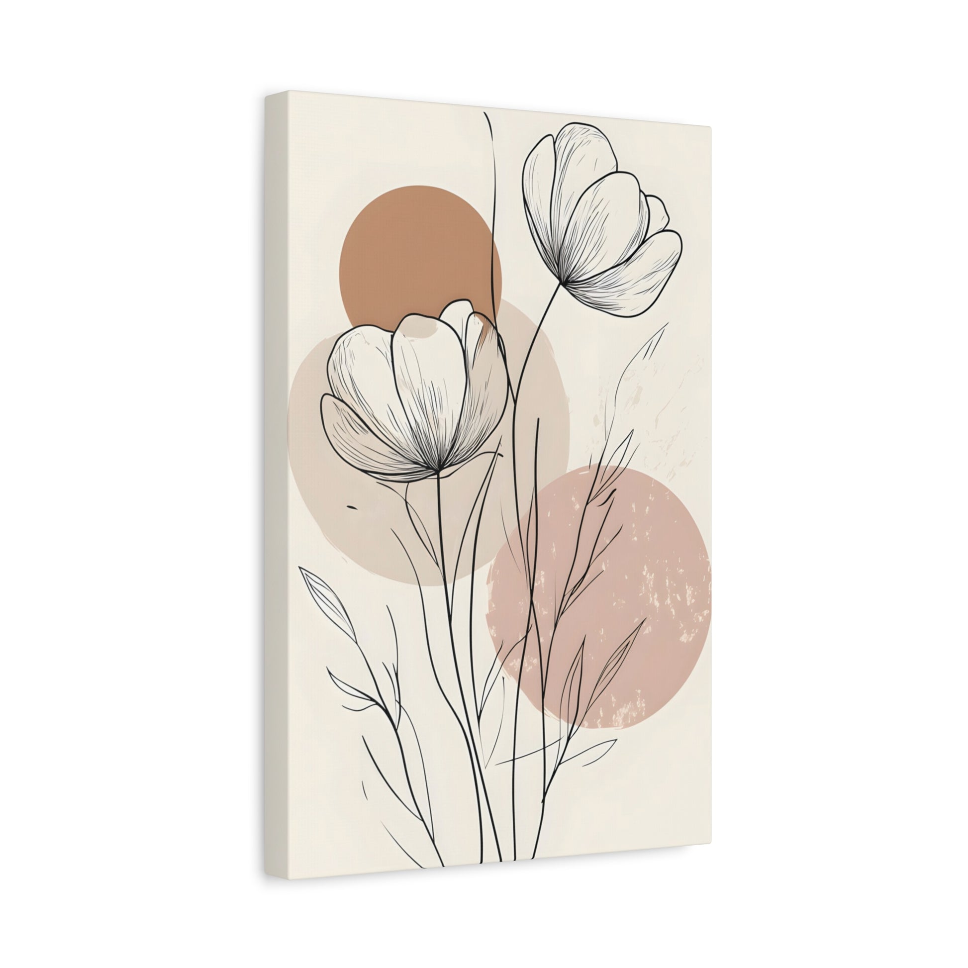 Neutral Floral Line Art Canvas Print — Minimal Poppy Wall Decor