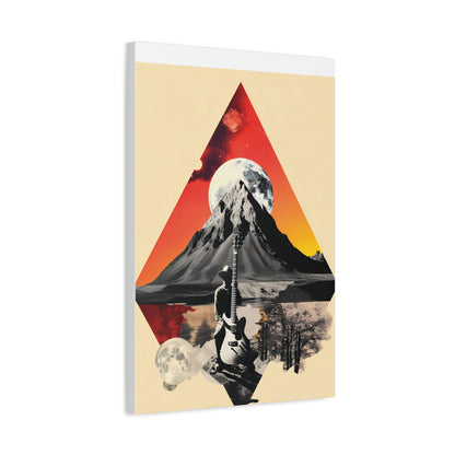 Mountain Guitar Art Canvas Print, Retro Wall Decor