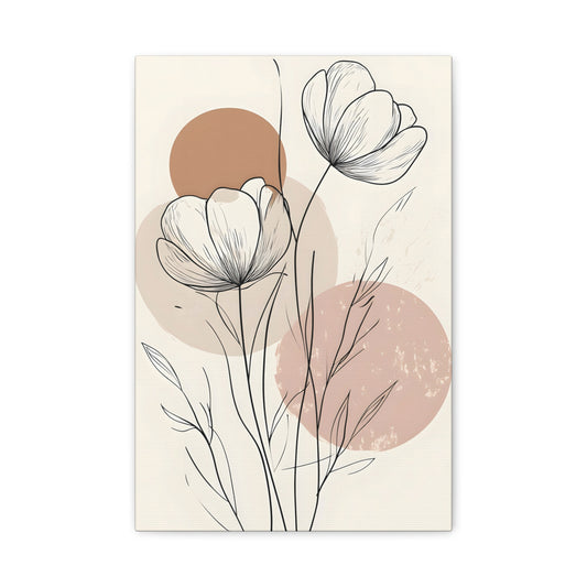 Neutral Floral Line Art Canvas Print — Minimal Poppy Wall Decor