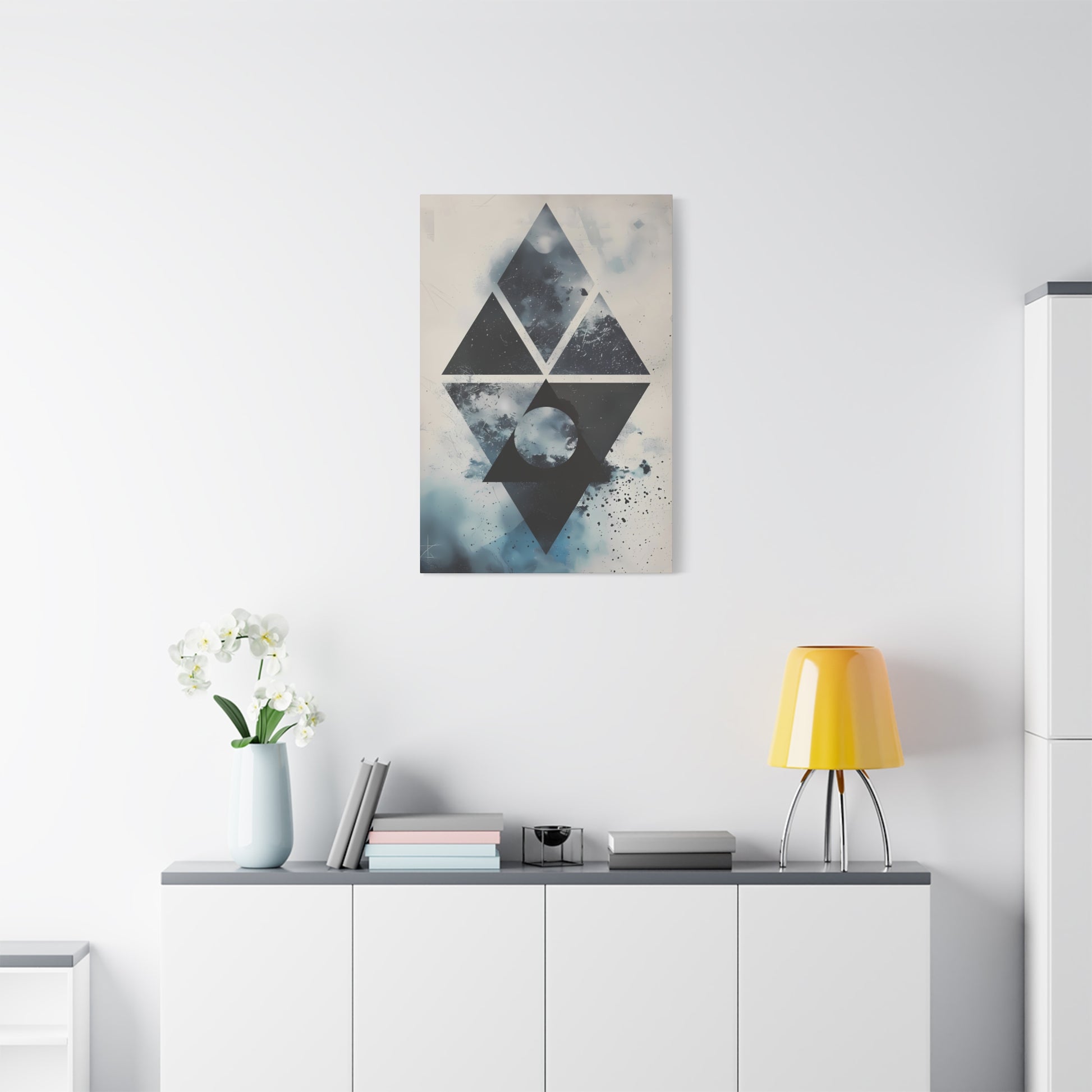 Geometric Galaxy Canvas Wall Art — Abstract Triangle Moon Print