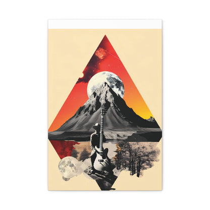 Mountain Guitar Art Canvas Print, Retro Wall Decor