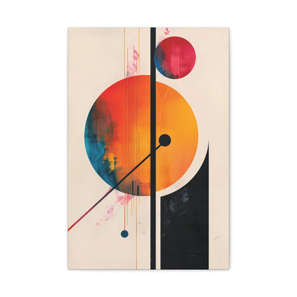 Abstract Geometric Canvas Art — Colorful Retro Sun & Planets Matte Stretched Canvas
