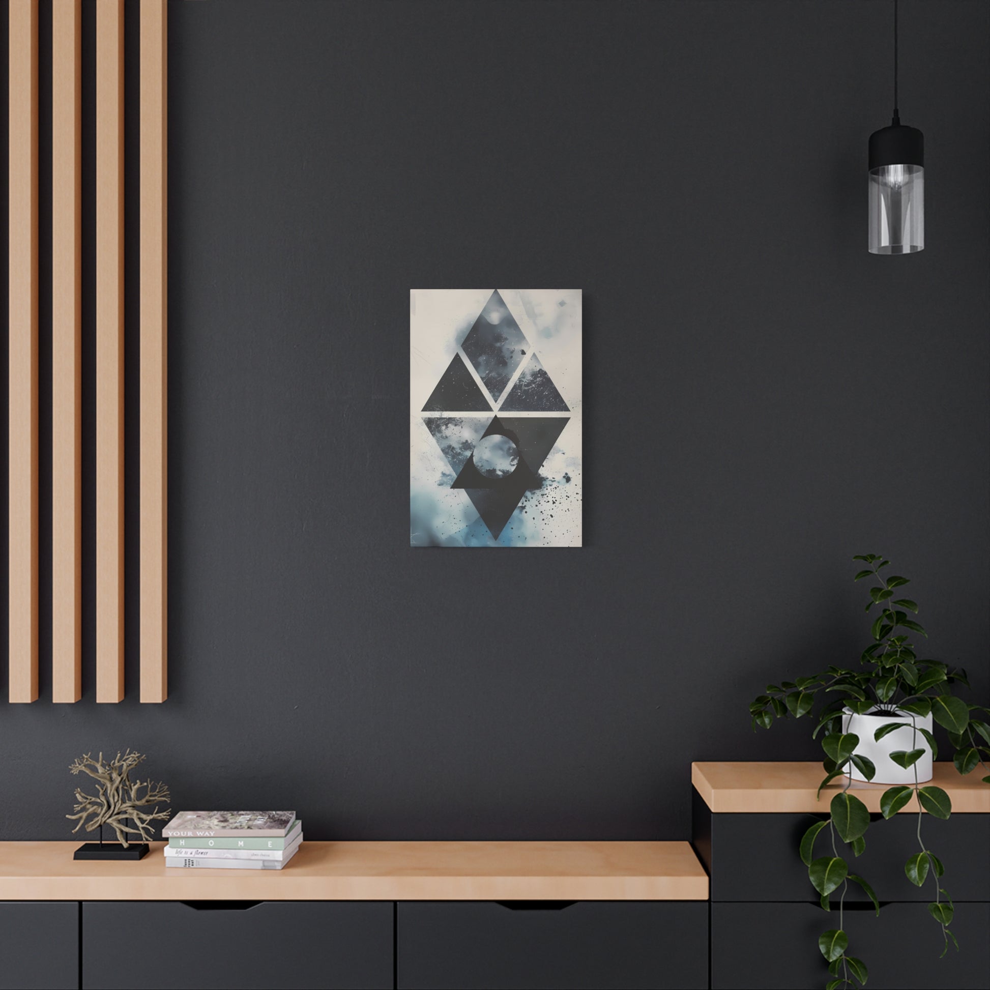 Geometric Galaxy Canvas Wall Art — Abstract Triangle Moon Print