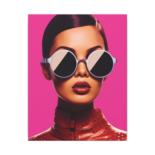 Fashionable Wall Art Canvas - Bold Pink Portrait with Sunglasses