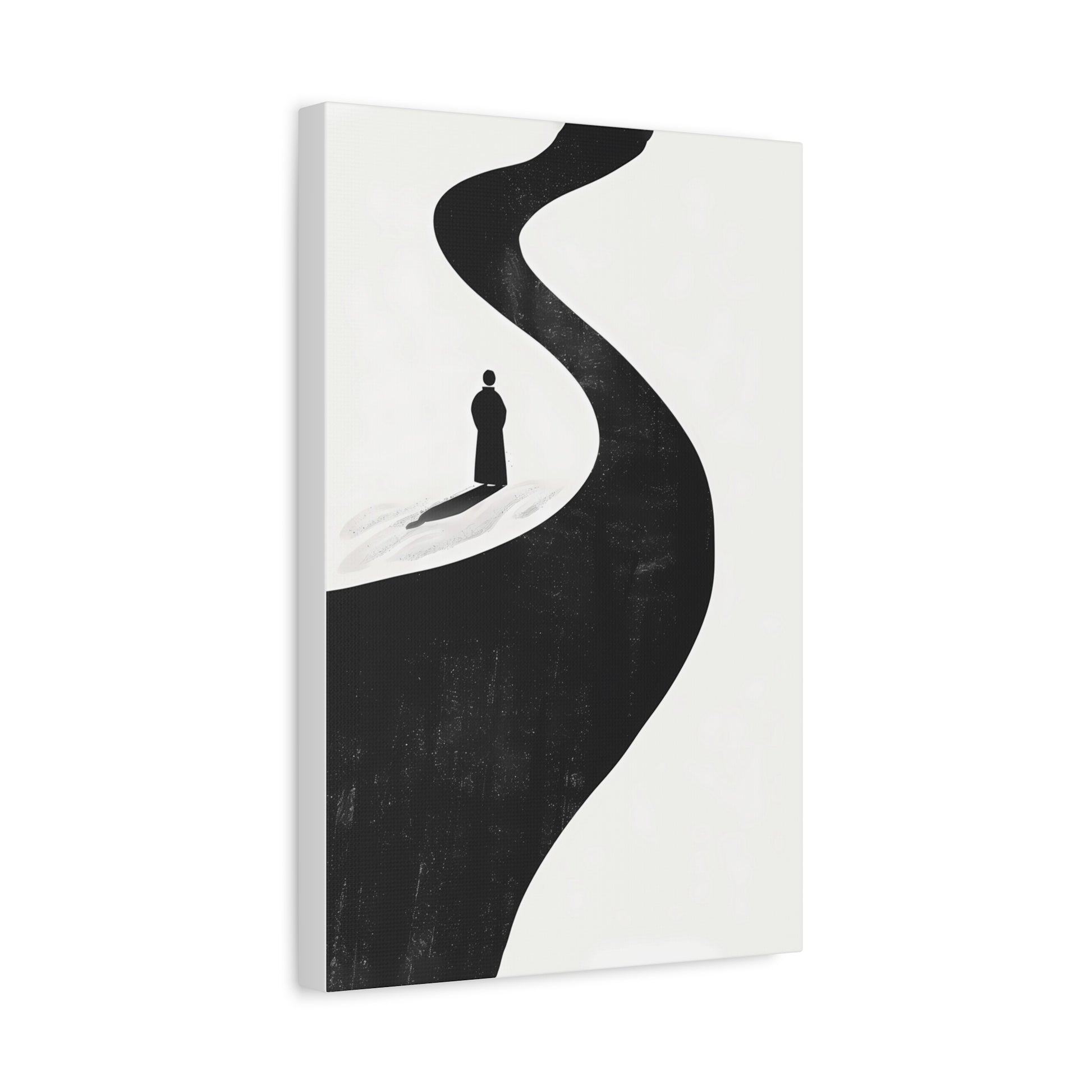Minimalist Black & White Canvas Art — Solitary Figure on Winding Path