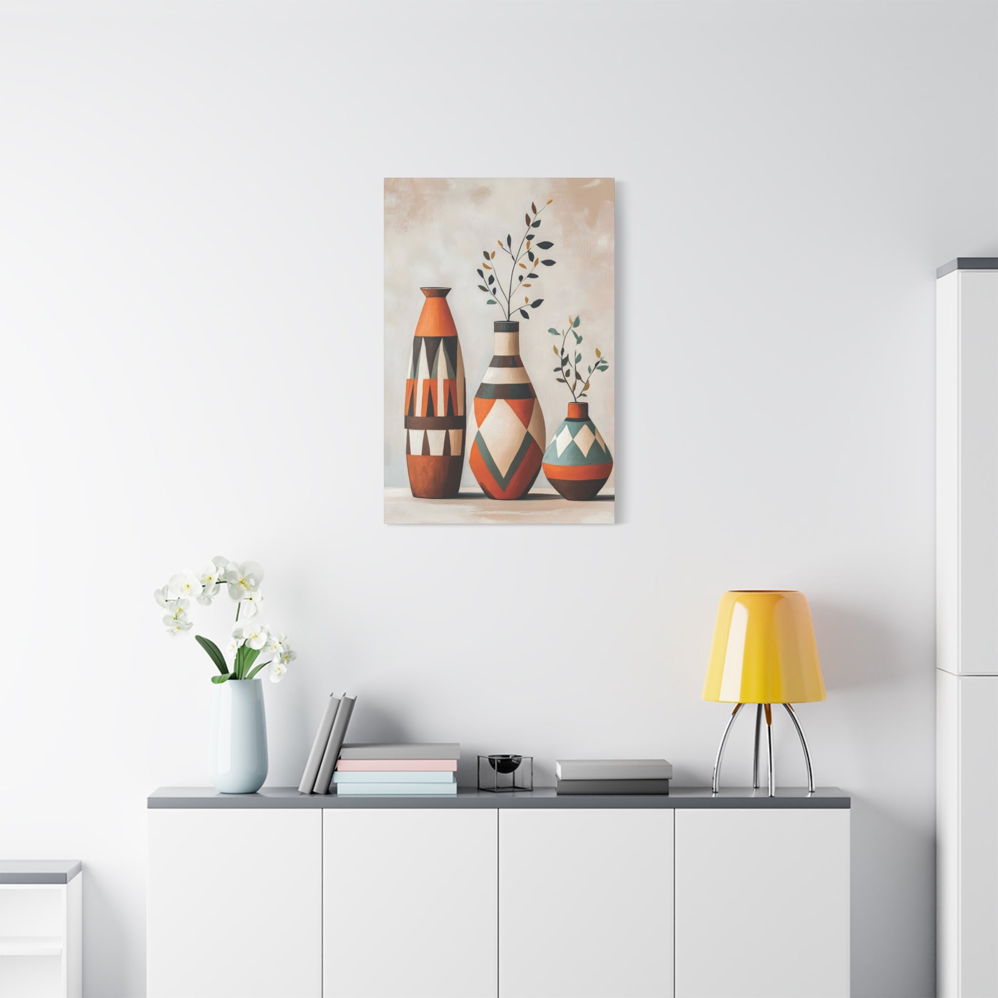 Geometric Vases Canvas Wall Art – Boho Tribal Matte Stretched Print