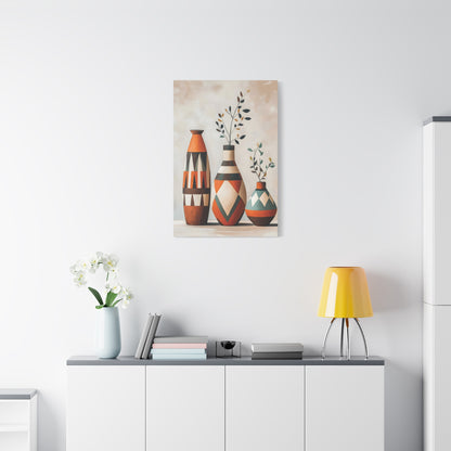 Geometric Vases Canvas Wall Art – Boho Tribal Matte Stretched Print