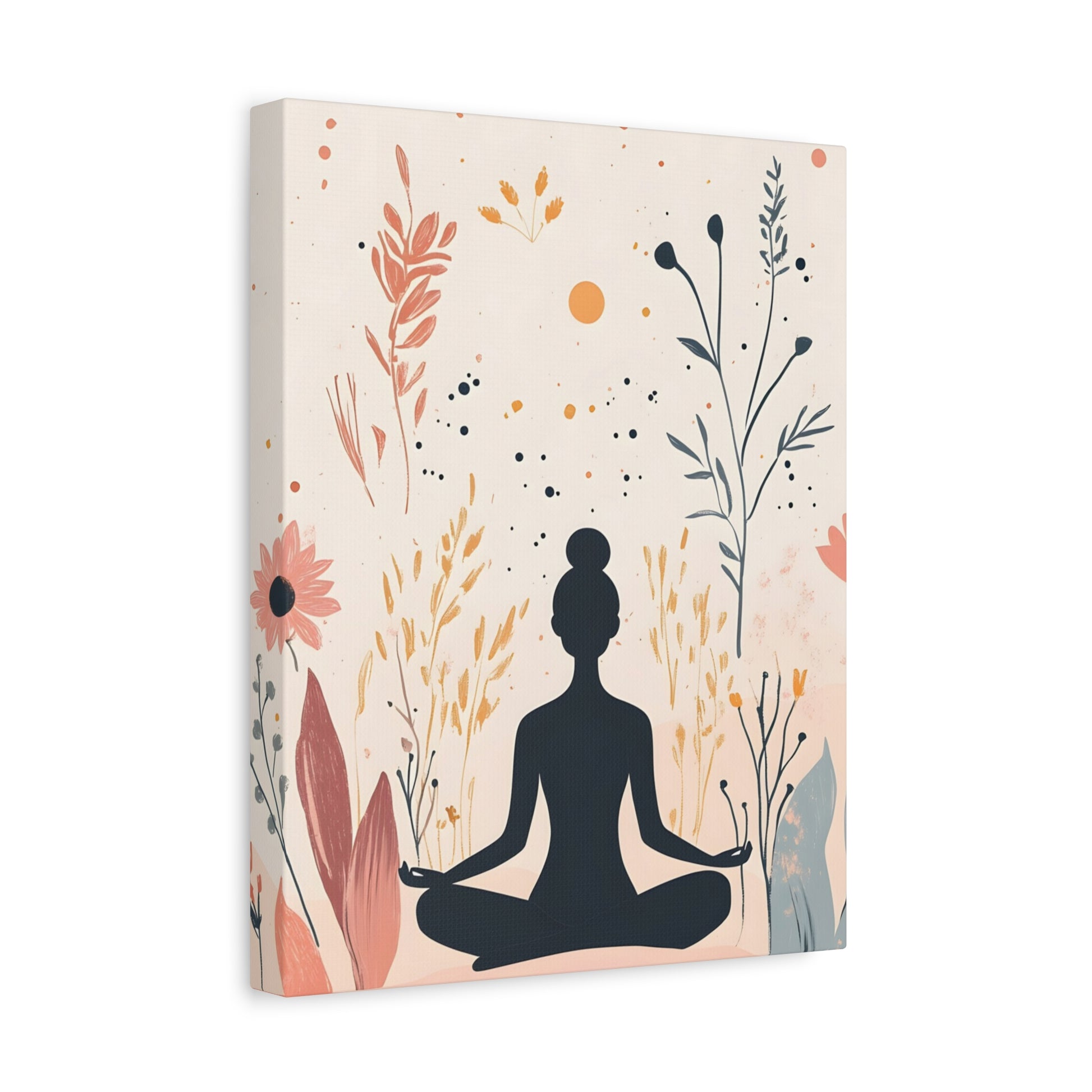 Meditation Silhouette Canvas Art – Boho Floral Yoga Wall Decor