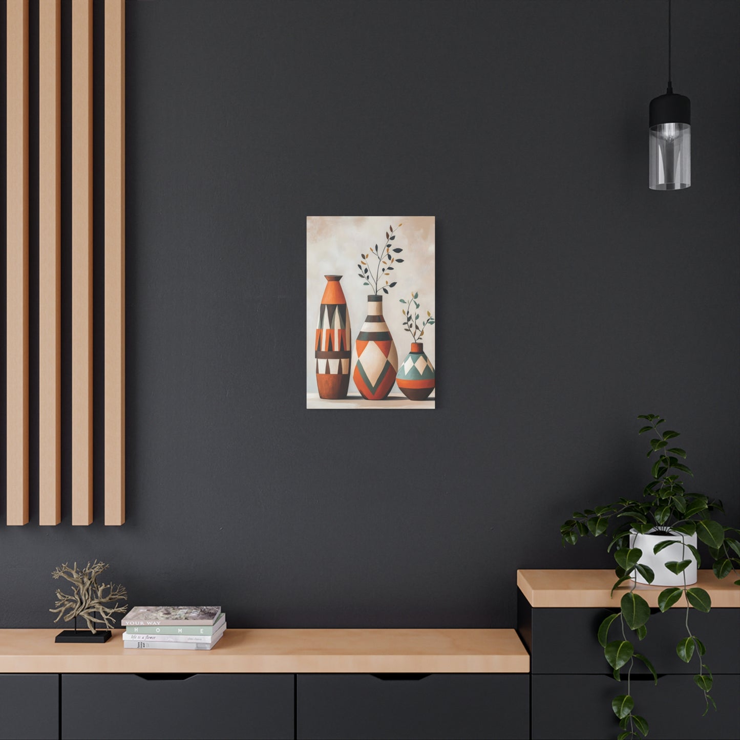 Geometric Vases Canvas Wall Art – Boho Tribal Matte Stretched Print