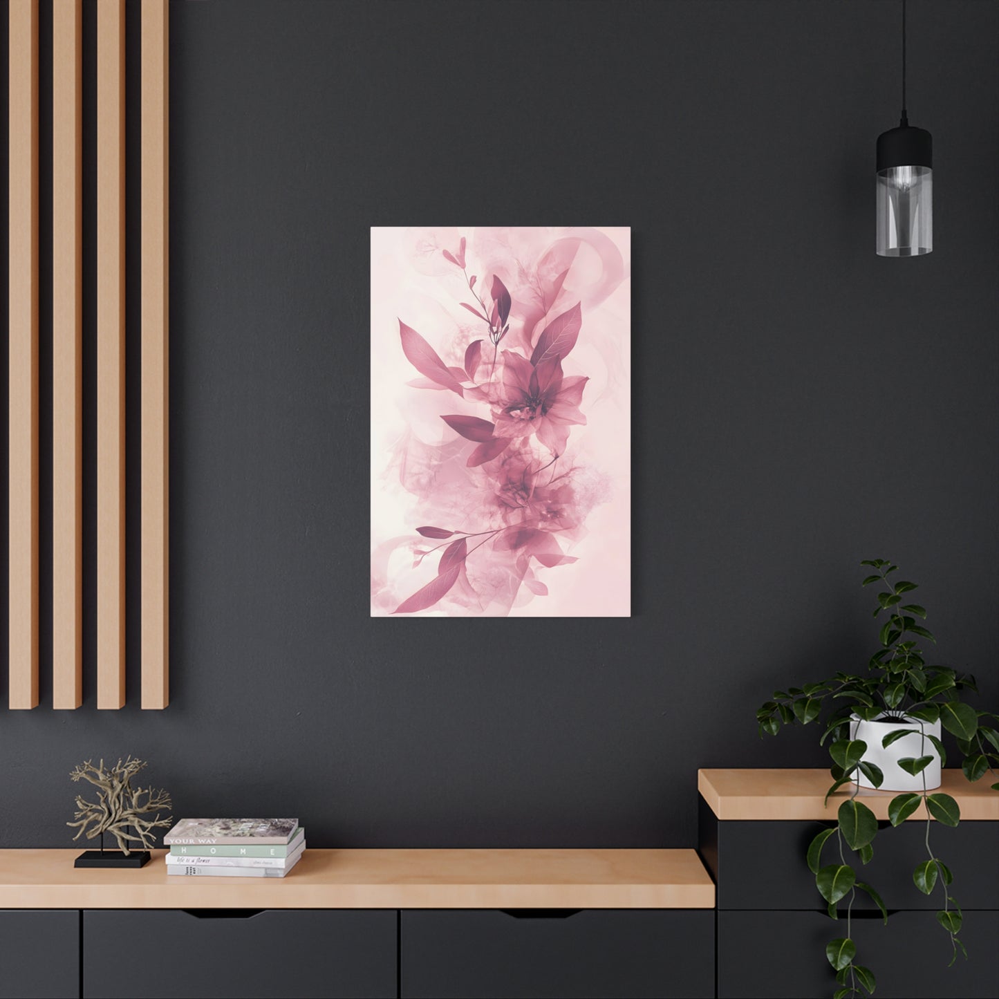 Blush Floral Canvas Wall Art — Pink Botanical Matte Stretched Canvas