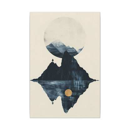 Modern Solitude Canvas Print: Mountain Reflection and Golden Sun