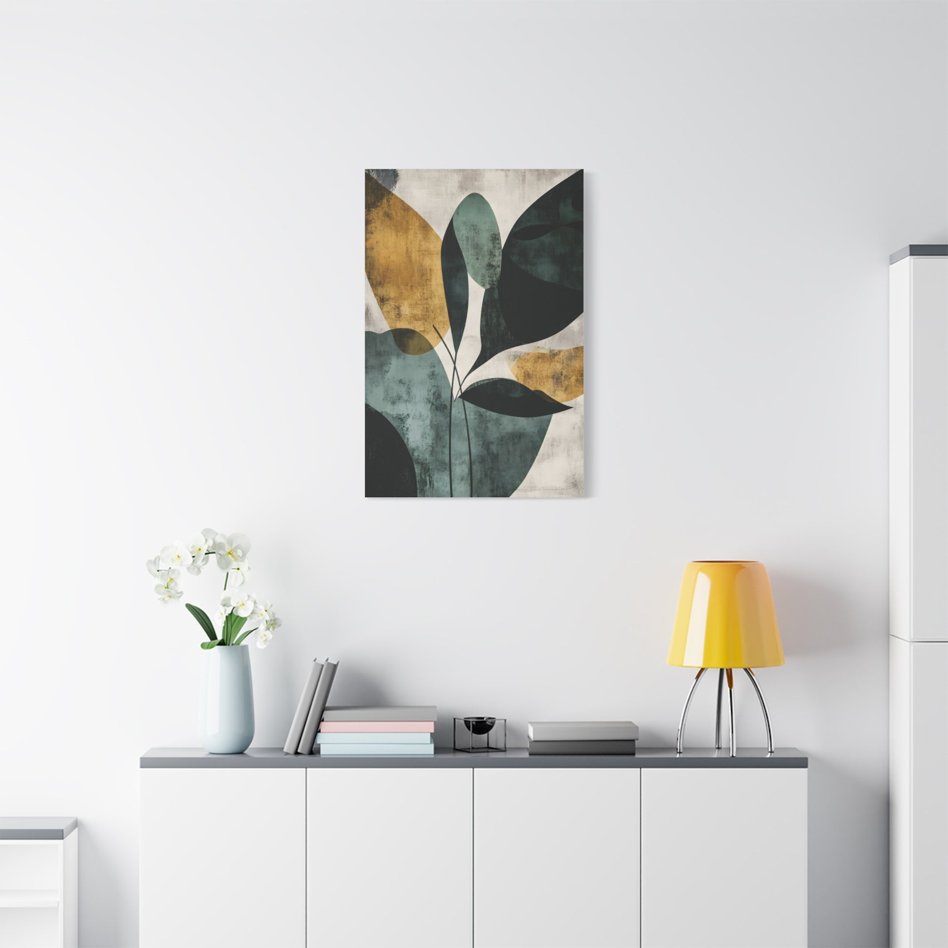 Modern Botanical Abstract Wall Art in Teal and Ochre
