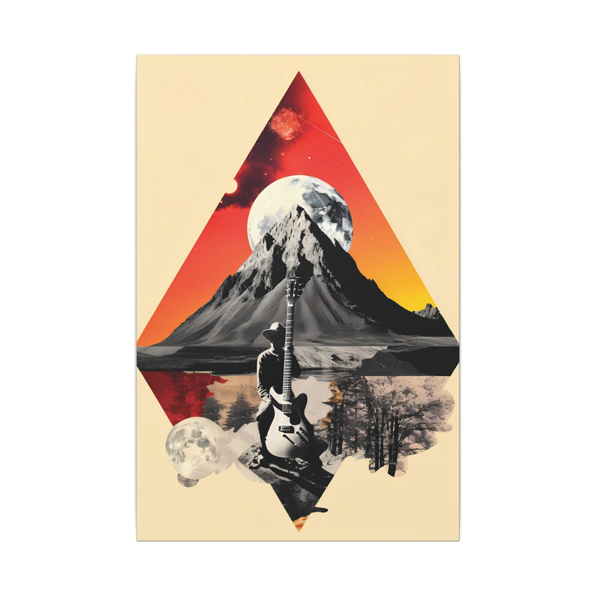 Mountain Music Canvas Art Print - Vibrant Guitar & Landscape Decor