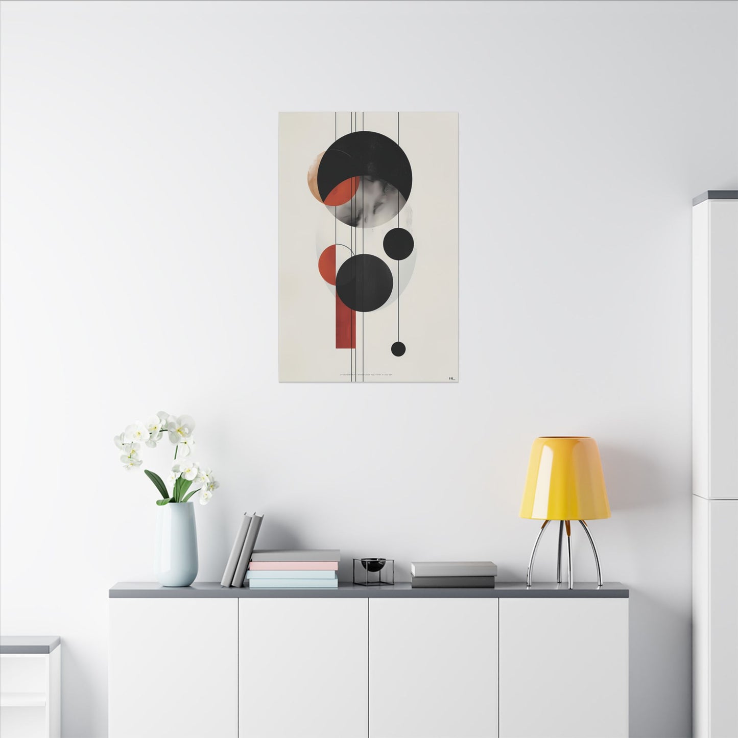 Modern Abstract Geometric Canvas Print: Black, Terracotta & Red Circles