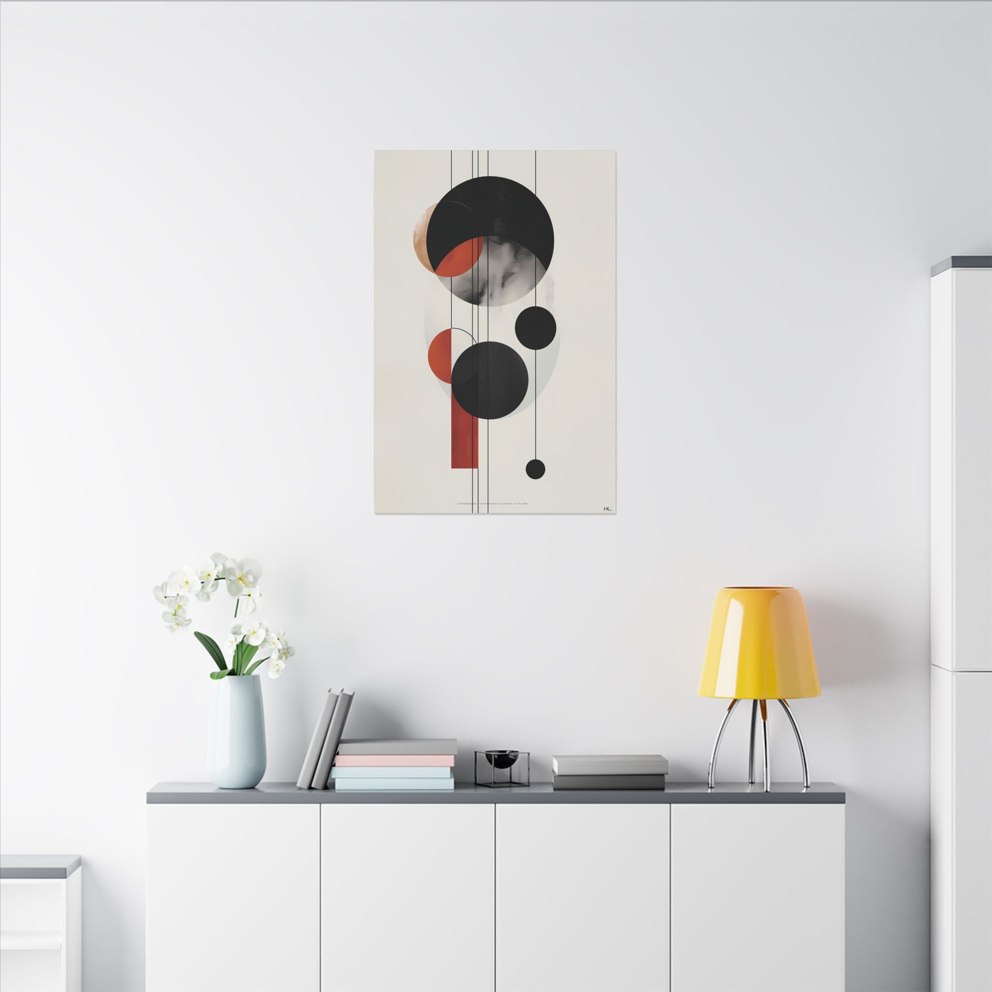 Modern Abstract Geometric Canvas Print: Black, Terracotta & Red Circles