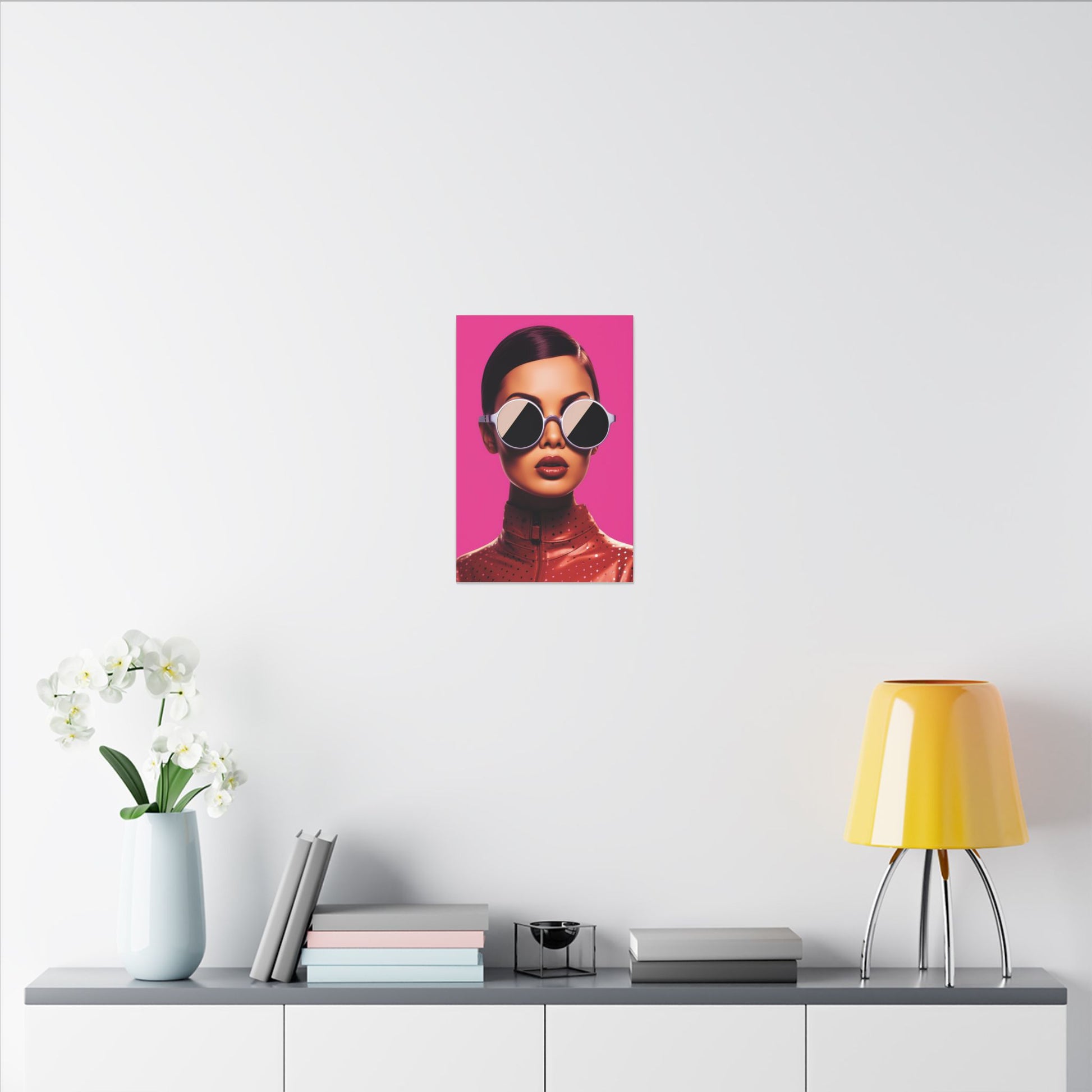 Fashionable Wall Art Canvas - Bold Pink Portrait with Sunglasses