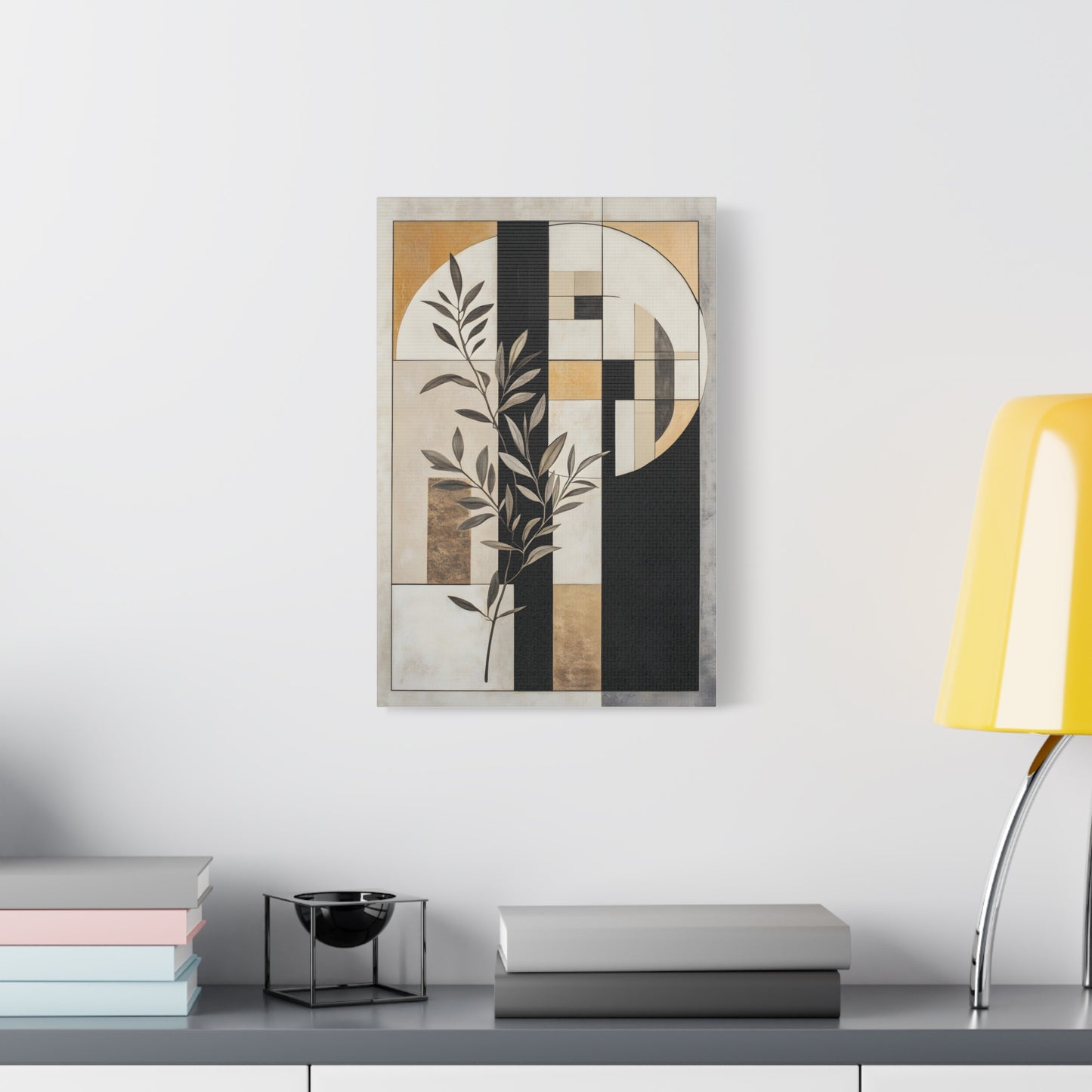 Abstract Botanical Canvas Wall Art – Geometric Olive Branch Matte Stretched Canvas