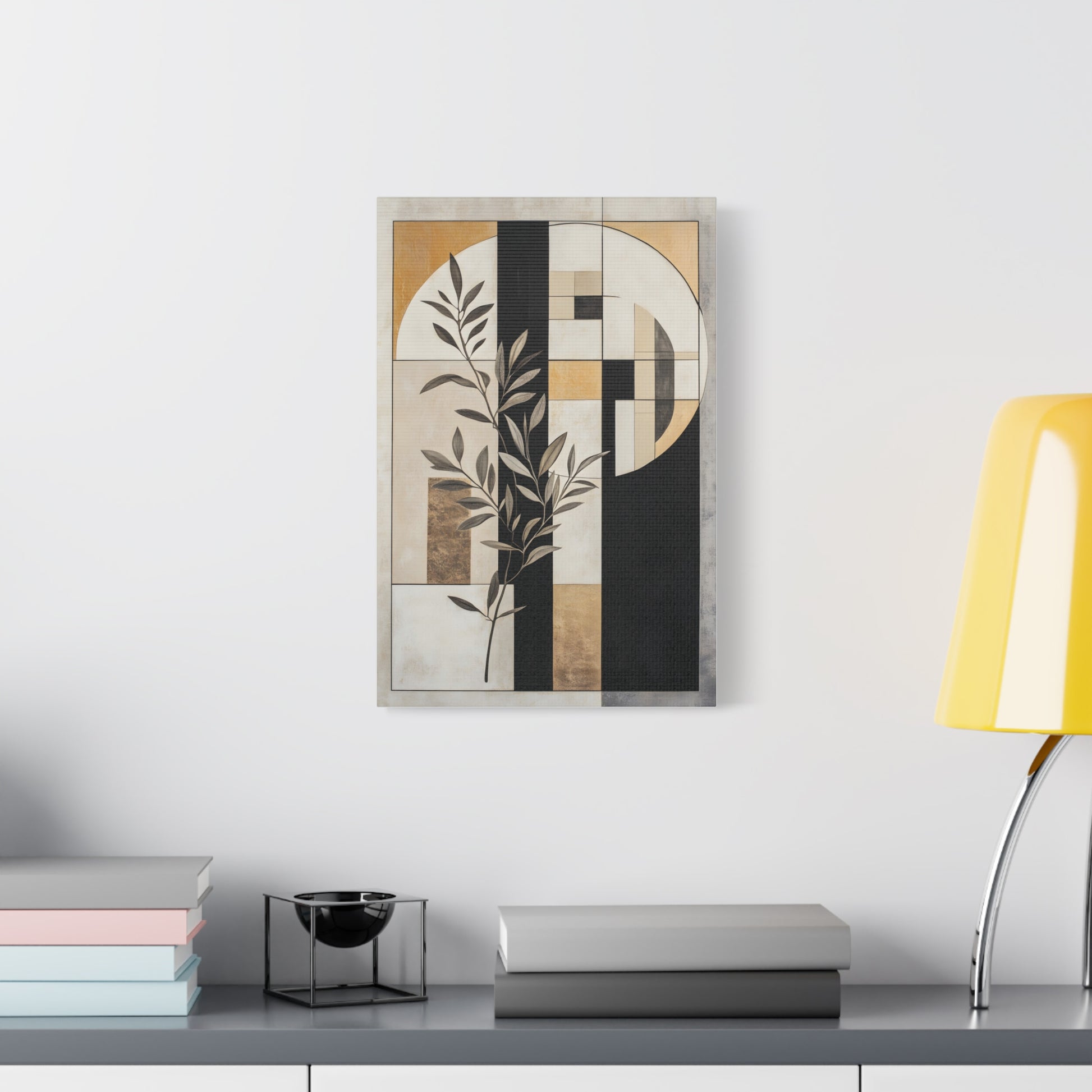 Abstract Botanical Canvas Wall Art – Geometric Olive Branch Matte Stretched Canvas