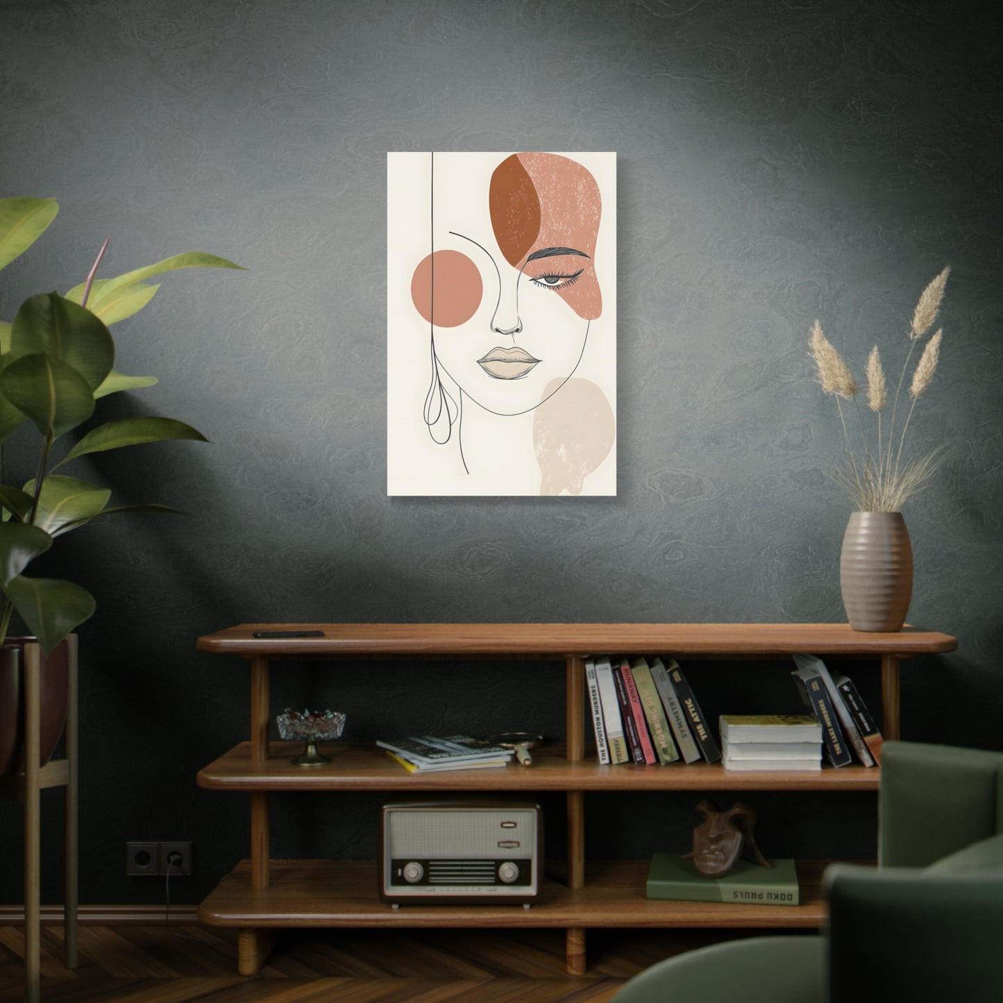 Abstract Woman Face Canvas Art – Minimal Line Portrait in Earth Tones