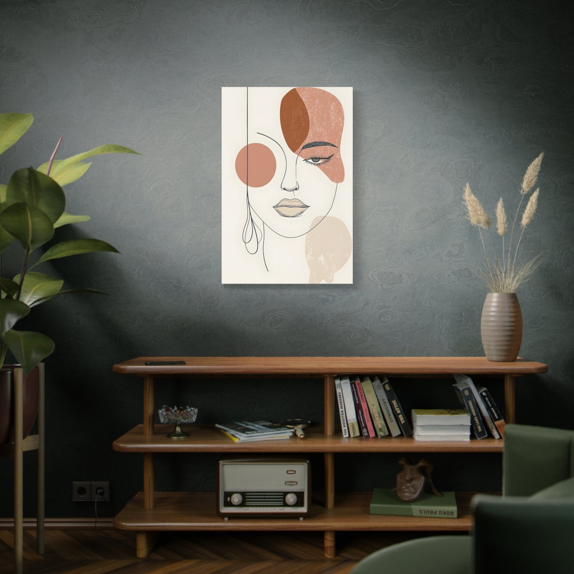 Abstract Woman Face Canvas Art – Minimal Line Portrait in Earth Tones