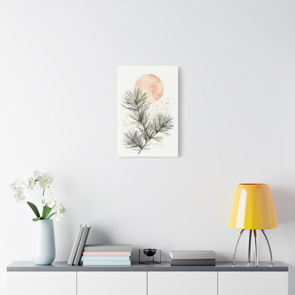 Botanical Pine Branch Canvas Print — Minimalist Pine Art with Warm Sun