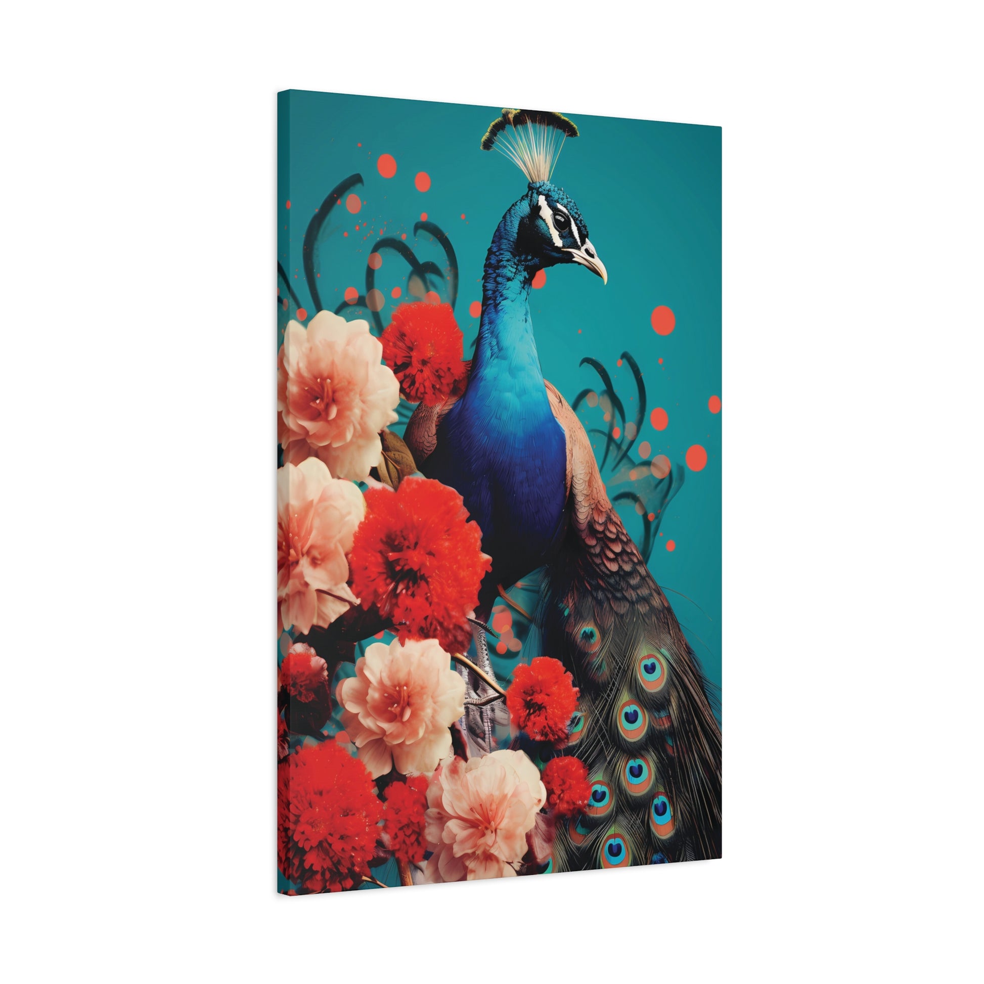 Vibrant Peacock Canvas Wall Art, Colorful Floral Art Print