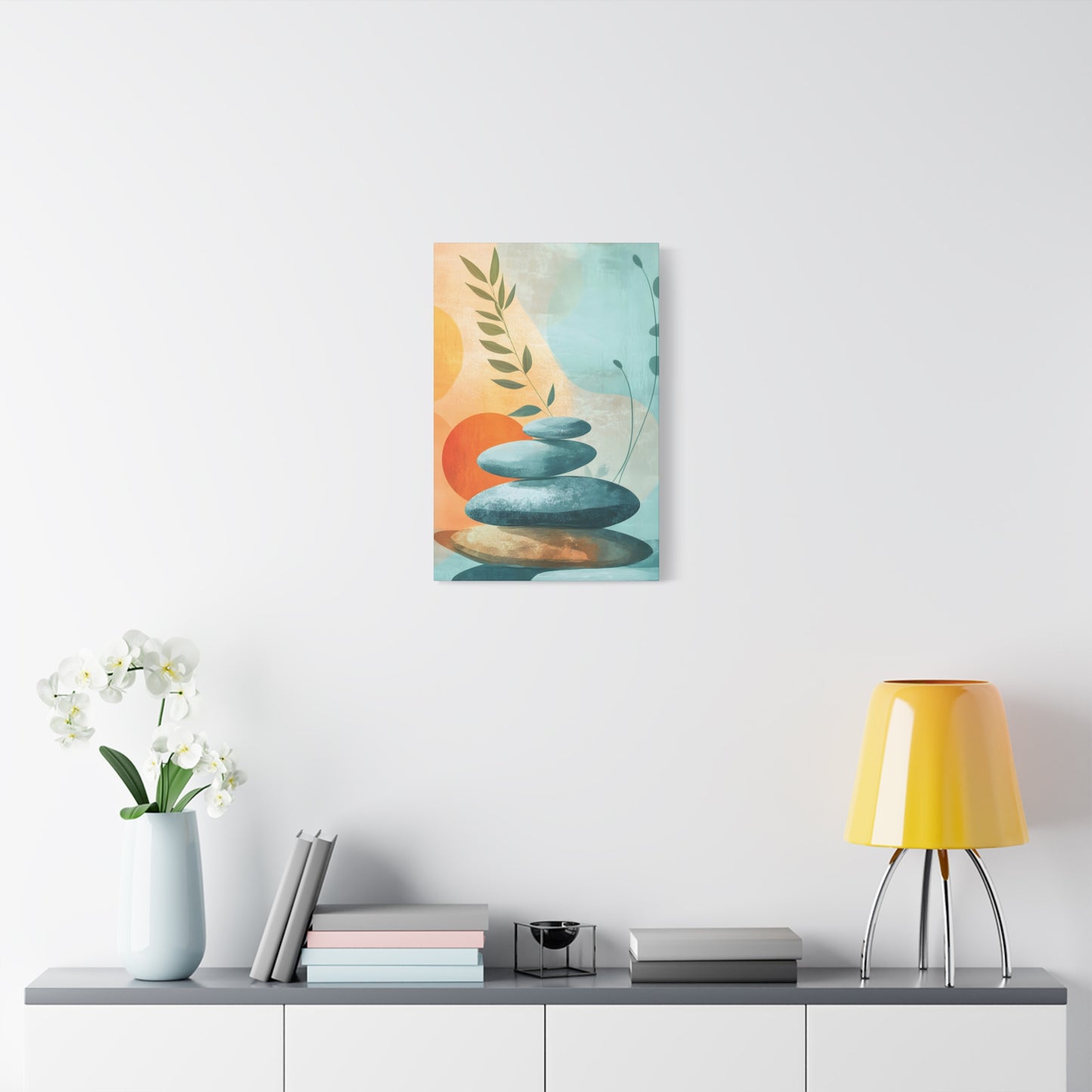 Zen Stack Abstract Canvas Wall Art — Tranquil Stones & Sun Matte Stretched Canvas